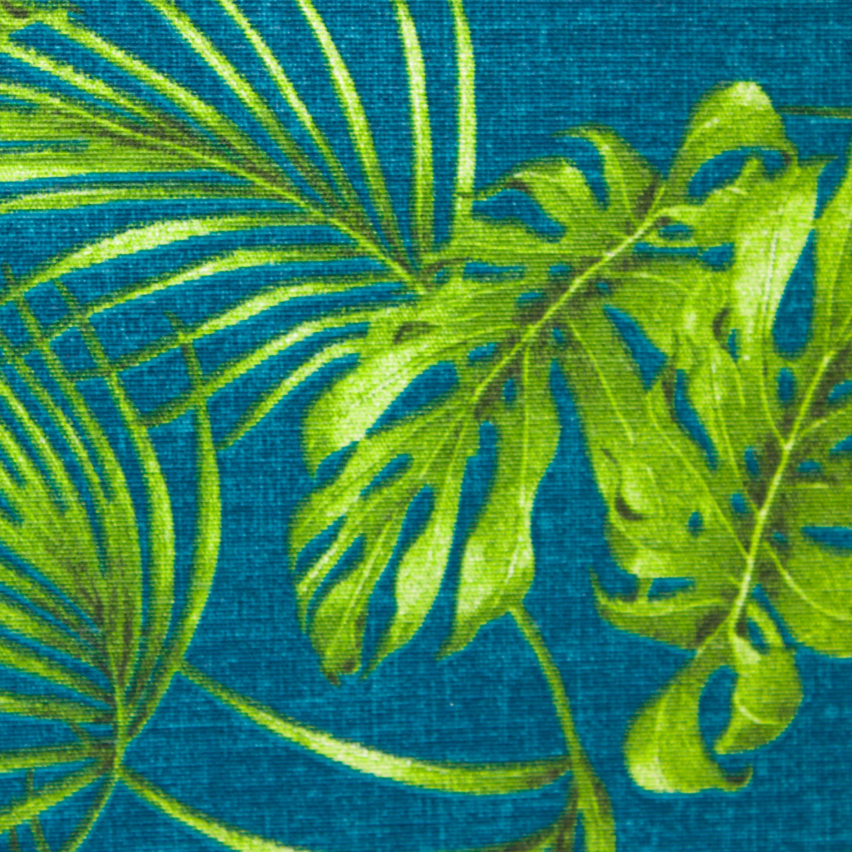 Canvas blauw met groene bladeren